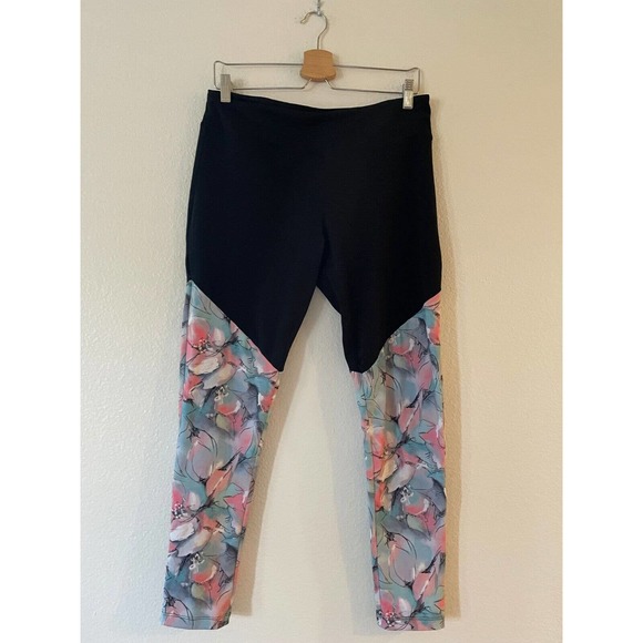 Balance Collection Size XL Women's Black Floral Colorblock Leggings Yoga Workout - Picture 2 of 10